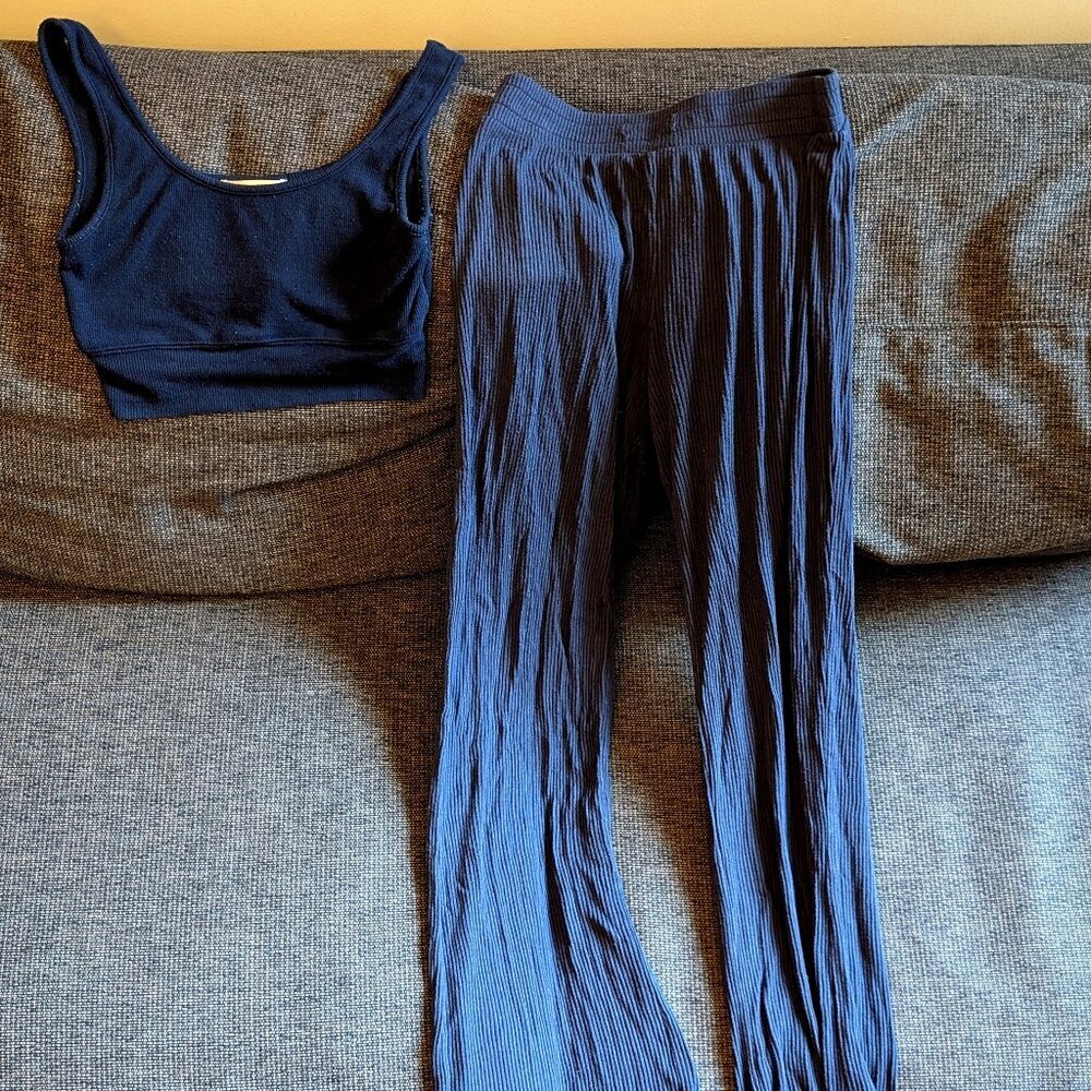 Navy Z Supply Matching Lounge Wear Set — Ribbed Pants (XS) + Bra (S)